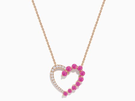 14K Rose Gold Pink Sapphire and Diamond Open Heart Necklace Online Sale