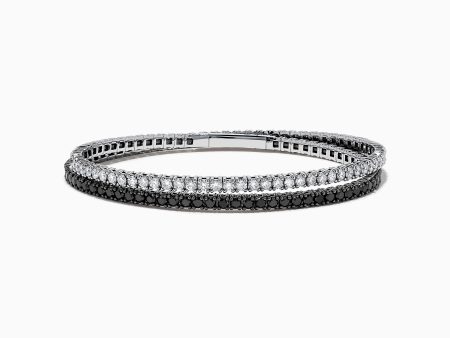 14k White Gold Black and White Diamond Double Wrap Bracelet 6.77 TCW Sale