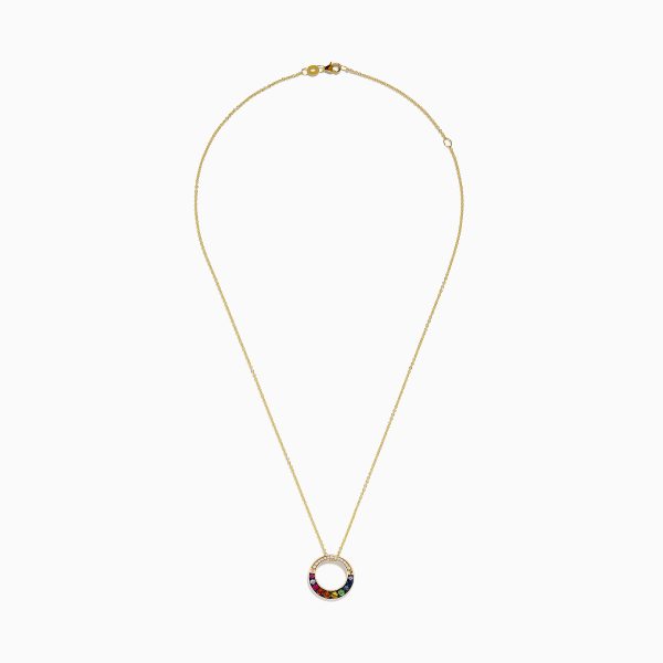 Watercolors 14K Yellow Gold Multi Sapphire and Diamond Circle Pendant Online