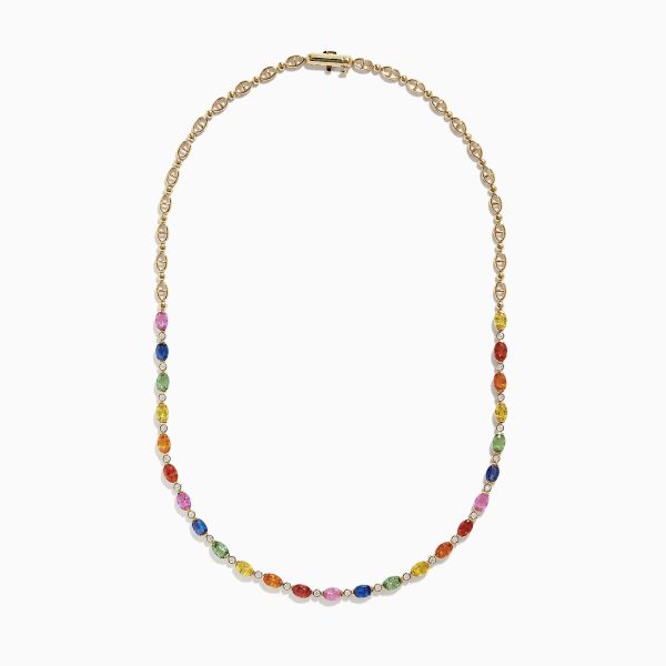 Watercolors 14K Gold Multi Sapphire and Diamond Necklace, 14.72 TCW Online