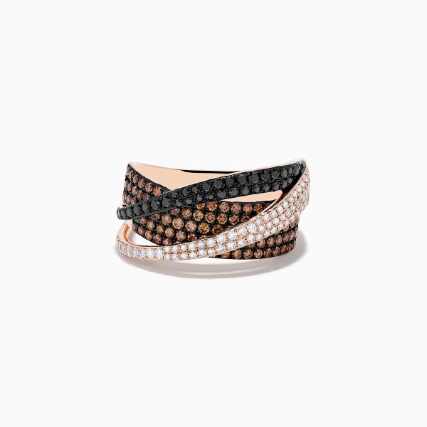 14K Rose Gold Black, Brown and White Diamond Crossover Ring 1.15 TCW Online Sale