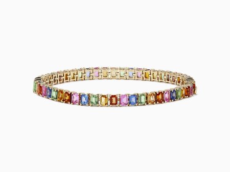 Watercolor 14k Gold Emerald Cut Multi Sapphire Tennis Bracelet Discount