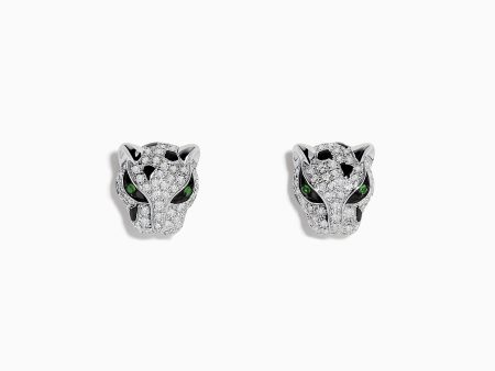 Signature 14K White Gold Tsavorite and Diamond Panther Stud Earrings Sale