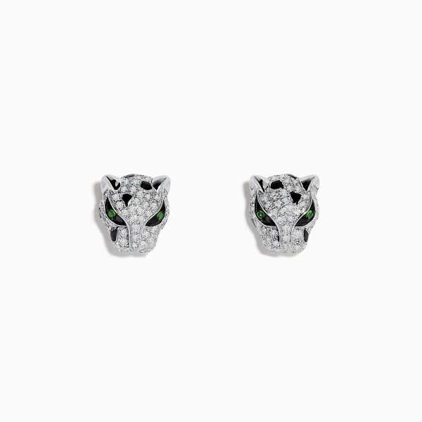 Signature 14K White Gold Tsavorite and Diamond Panther Stud Earrings Sale