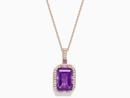 14K Rose Gold Amethyst, Pink Sapphire and Diamond Pendant, 8.08 TCW For Discount