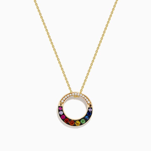 Watercolors 14K Yellow Gold Multi Sapphire and Diamond Circle Pendant Online