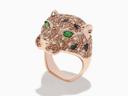 14K Rose Gold Emerald and Mixed Diamonds Panther Ring Supply