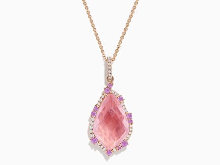 14K Rose Gold Rose Quartz, Pink Sapphire and Diamond Pendant For Discount