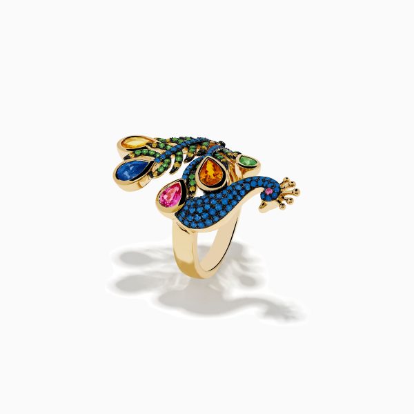 Safari 14K Yellow Gold Multi Sapphire Peacock Ring Online