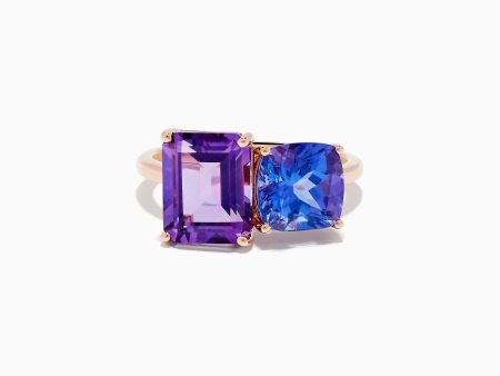 14k Rose Gold Amethyst and Tanzanite Toi Et Moi Ring For Sale