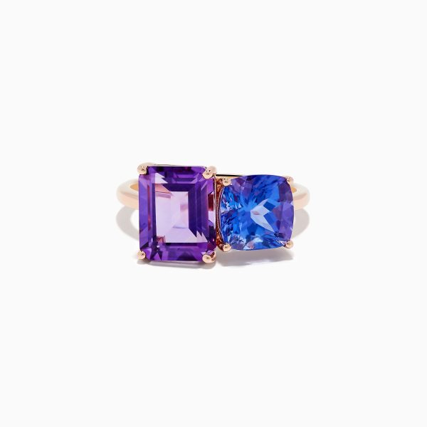 14k Rose Gold Amethyst and Tanzanite Toi Et Moi Ring For Sale