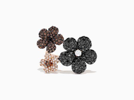 14K Rose Gold Black, Espresso & White Diamond Flower Ring, 2.47 TCW Cheap