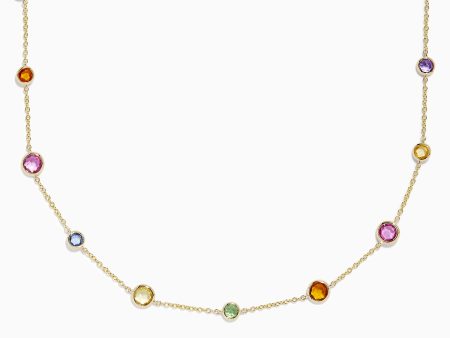 Watercolors 14k Yellow Gold Multi Sapphire Station Necklace Cheap