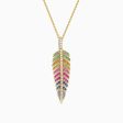 Watercolors 14K Yellow Gold Multi Sapphire and Diamond Leaf Pendant Online now