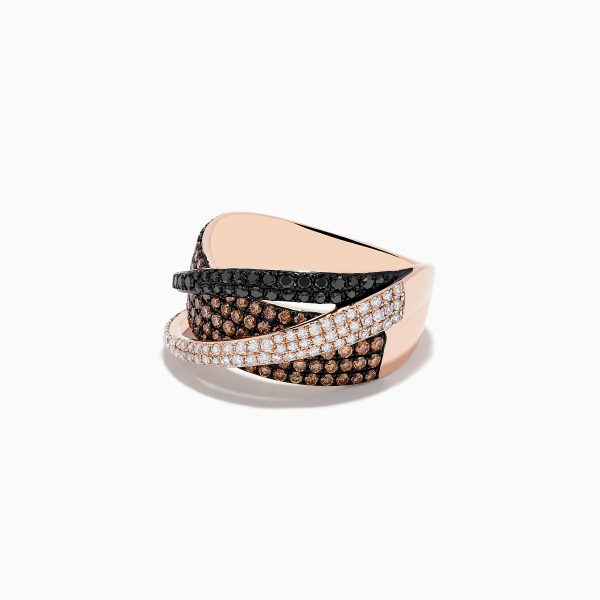 14K Rose Gold Black, Brown and White Diamond Crossover Ring 1.15 TCW Online Sale