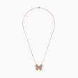 14K Rose Gold Brown and White Diamond Butterfly Necklace For Discount