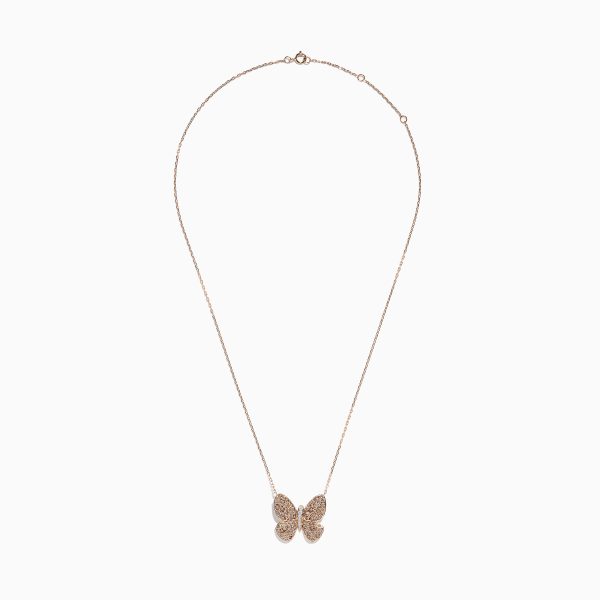 14K Rose Gold Brown and White Diamond Butterfly Necklace For Discount