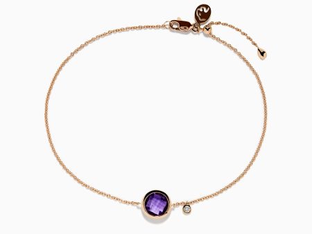 14K Rose Gold Amethyst and Diamond Bolo Bracelet Online Hot Sale