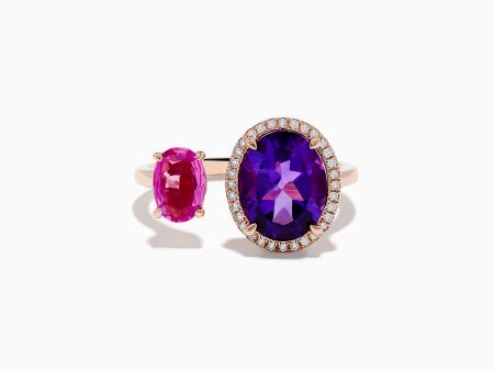 14K Rose Gold Amethyst, Pink Sapphire, and Diamond Toi Et Moi Ring Sale