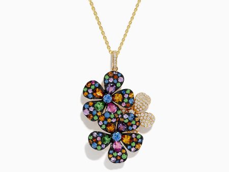 Watercolors 14K Yellow Gold Multi Sapphire Flowers Pendant For Sale