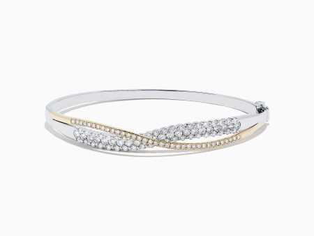 14K White and Yellow Gold Diamond Crossover Bangle, 2.00 TCW Online