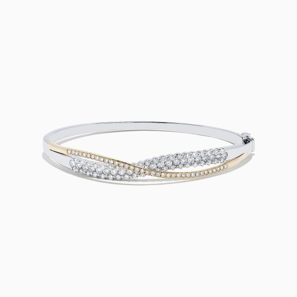 14K White and Yellow Gold Diamond Crossover Bangle, 2.00 TCW Online