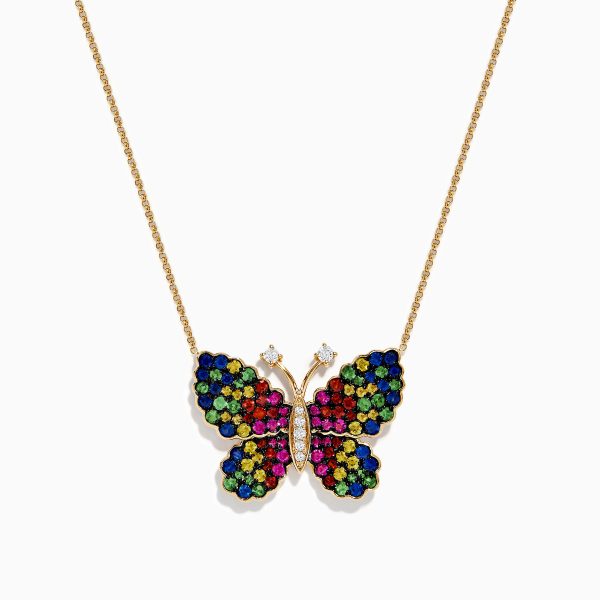 Watercolors 14 Karat Yellow Gold Multi Sapphire Butterfly Necklace Online