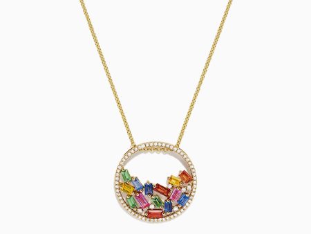 Watercolors 14K Gold Multi Sapphire and Diamond Pendant, 1.65 TCW Hot on Sale