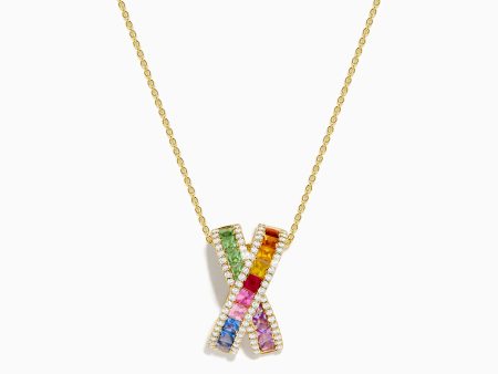 Watercolors 14K Yellow Gold Diamond Multi Color Sapphire X Pendant Cheap