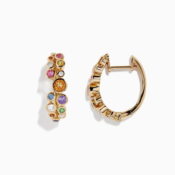 Watercolors 14K Gold Multi Sapphire and Diamond Earrings, 1.59 TCW For Cheap