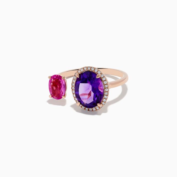 14K Rose Gold Amethyst, Pink Sapphire, and Diamond Toi Et Moi Ring Sale