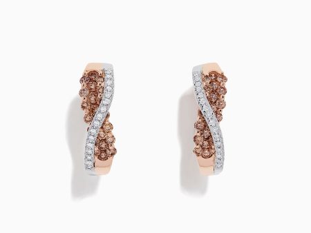 14K 2-Tone Gold Brown and White Diamond Crossover Hoop Earrings, 1.00 TCW Online Hot Sale