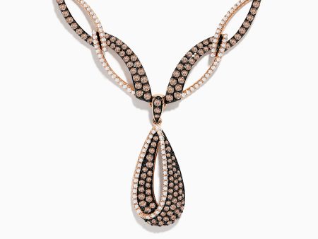 14K Rose Gold Espresso and White Diamond Drop Necklace For Sale