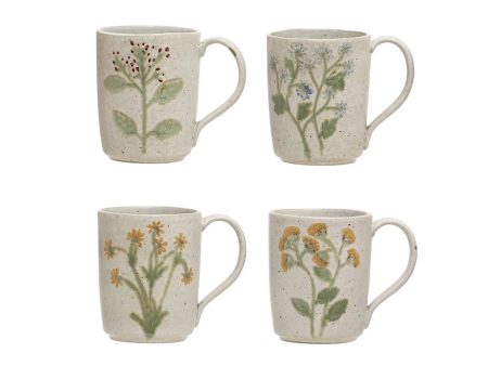 Yuki 12 oz. Hand-Painted Botanical Stoneware Mug Sale